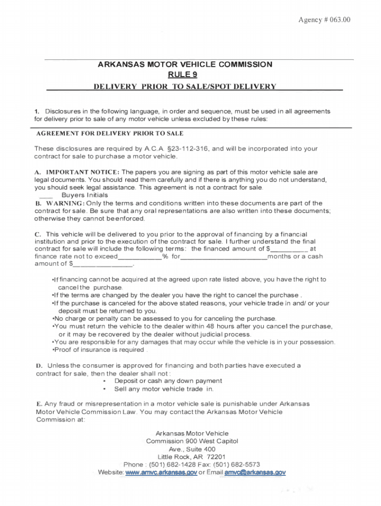 Fillable Online arkansas motor vehicle commission rule 9 delivery