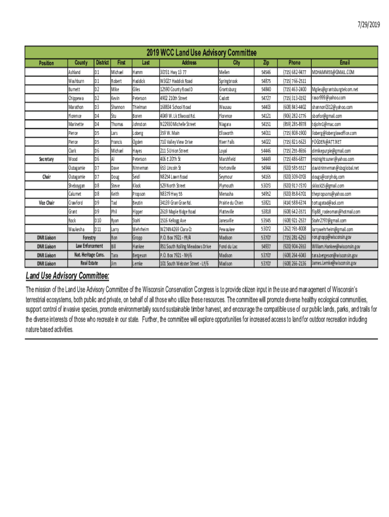 Fillable Online dnr wi Land Use Advisory Committee Wisconsin