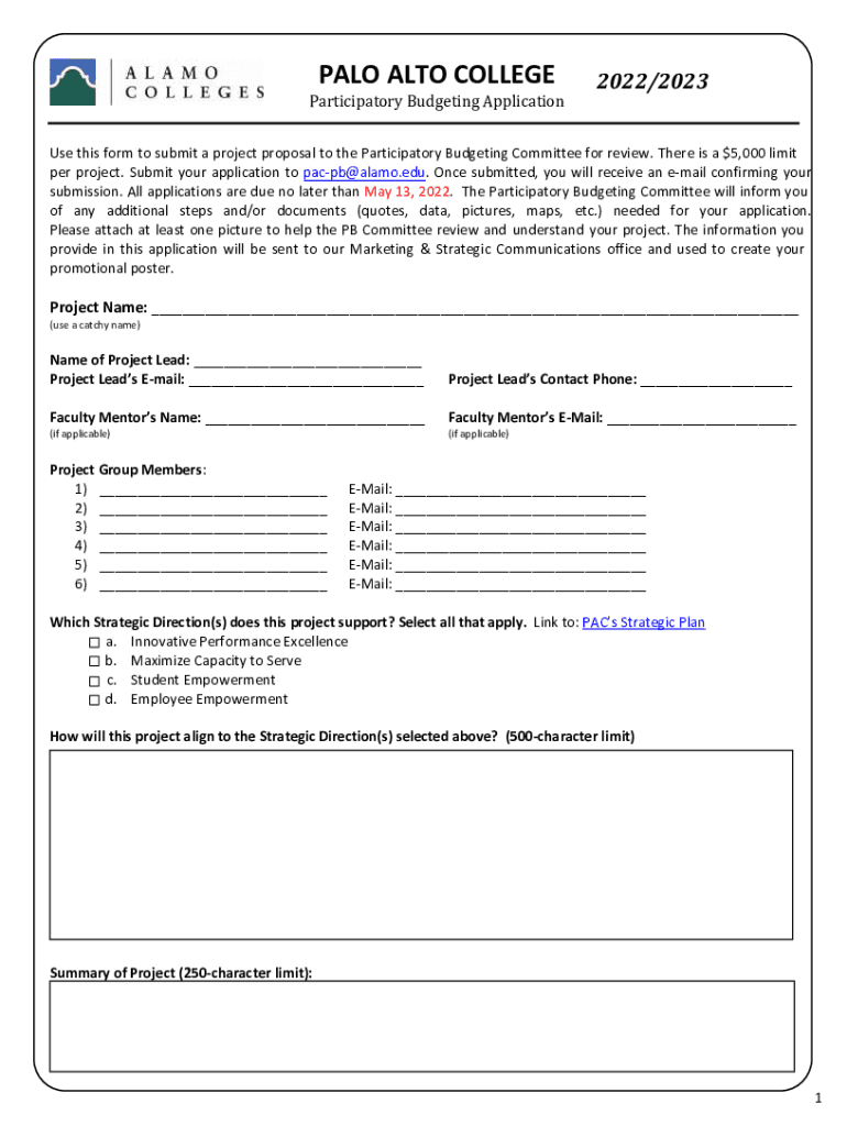 Fillable Online Participatory Budgeting Application Alamo Colleges