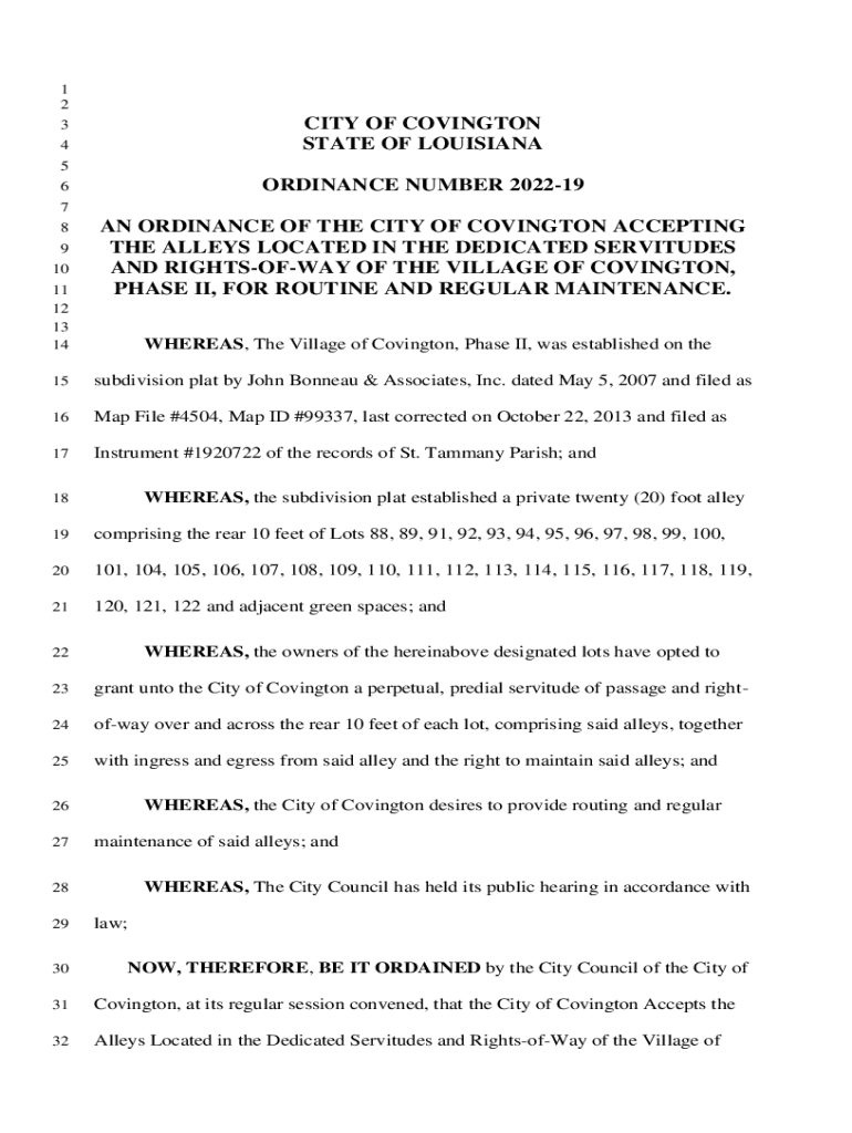 Fillable Online Fillable Online CITY OF COVINGTON STATE OF LOUISIANA