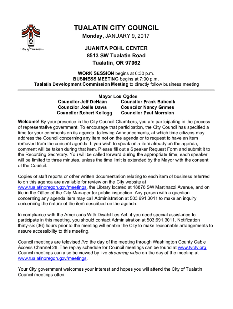 Fillable Online City CouncilThe City of Tualatin Oregon Official
