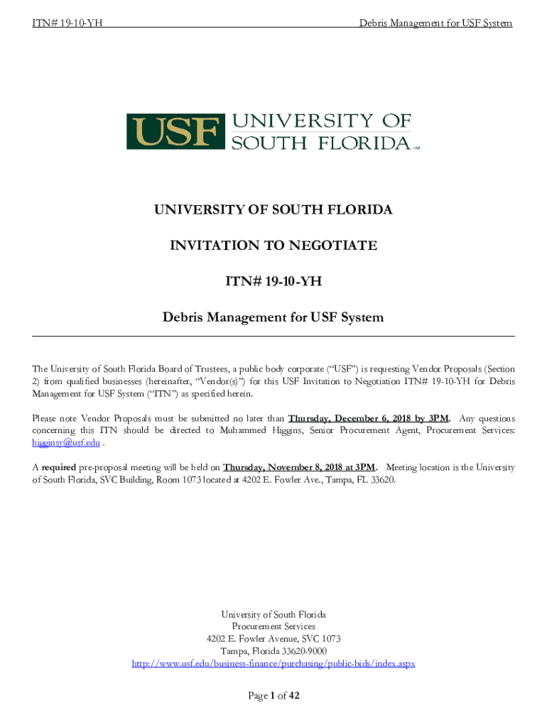 Fillable Online UNIVERSITY OF SOUTH FLORIDA INVITATION TO NEGOTIATE