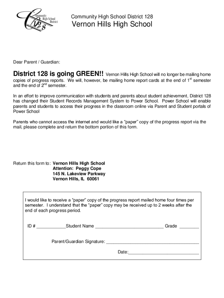 Fillable Online Progress Reports Vernon Hills High School Fax Email
