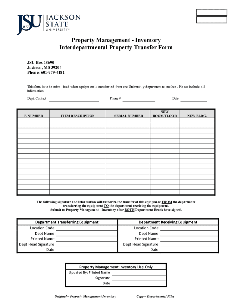 Fillable Online Inventory Interdepartmental Property Transfer Form Fax
