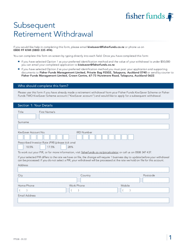 Fillable Online Asb Kiwisaver Subsequent Retirement Withdrawal Form