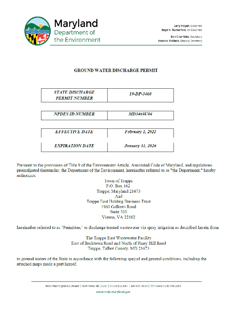 Fillable Online mde maryland Trappe East Wastewater Treatment Plant