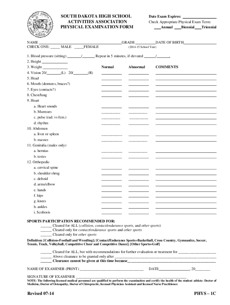 Fillable Online SOUTH DAKOTA HIGH SCHOOL ACTIVITIES ASSOCIATION