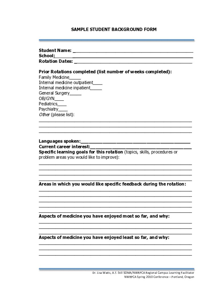Fillable Online Sample Student Background Information form cdn.ymaws