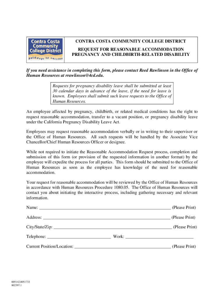 Fillable Online Reasonable Pregnancy Disability