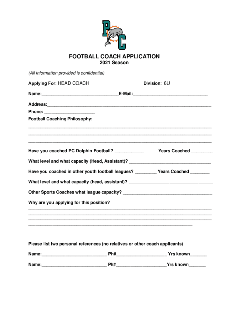 Fillable Online Football Coach Application Fill Out and Sign Printable PDF Template Fax