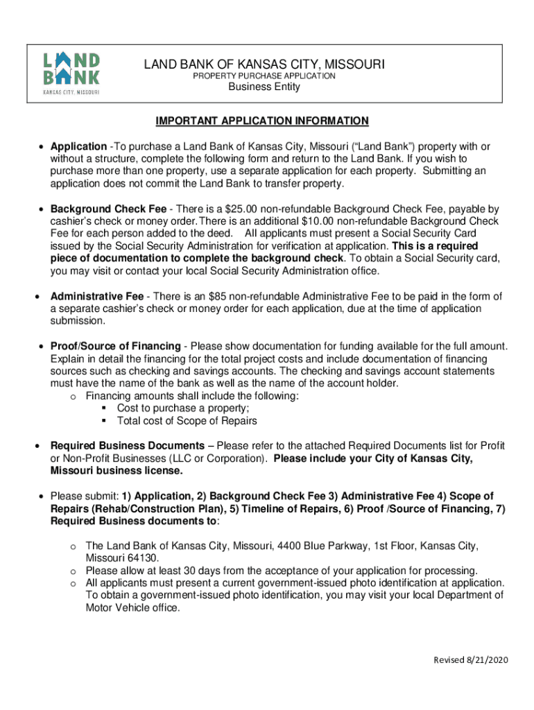 Fillable Online FormsKansas City Land Bank Fax Email Print pdfFiller