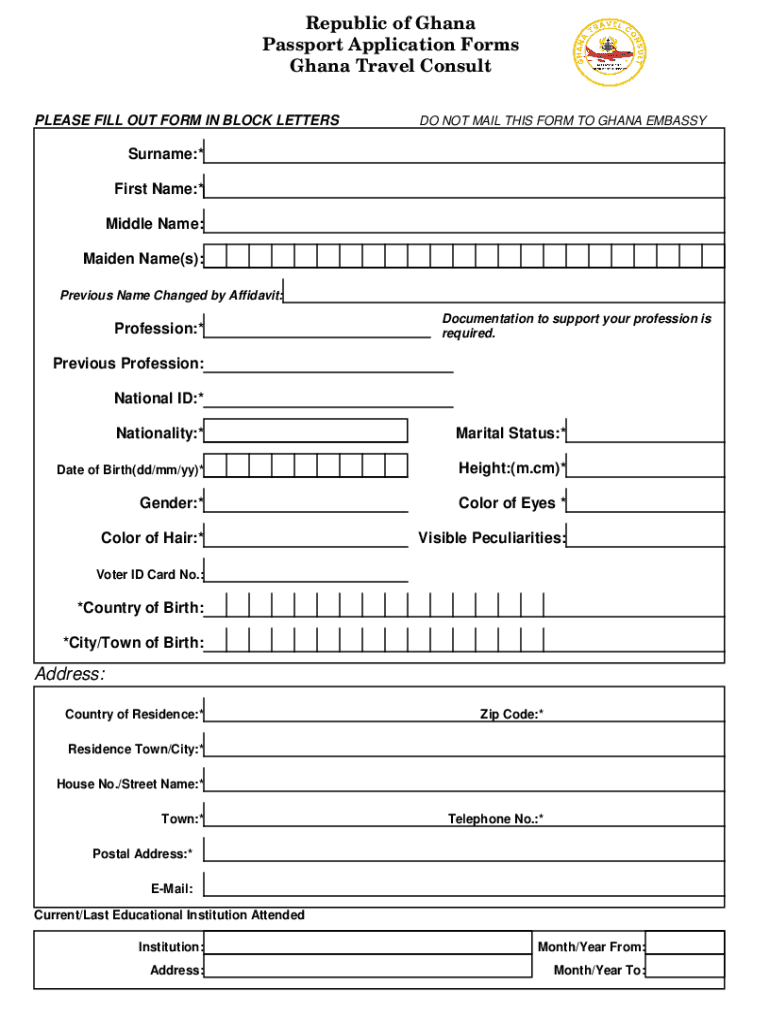 Fillable Online Passport Application Embassy of Ghana, Washington