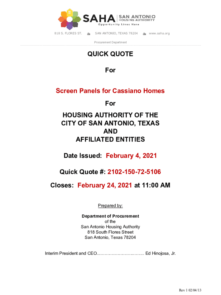 Fillable Online San Antonio Housing Authority, 818 S Flores St, San