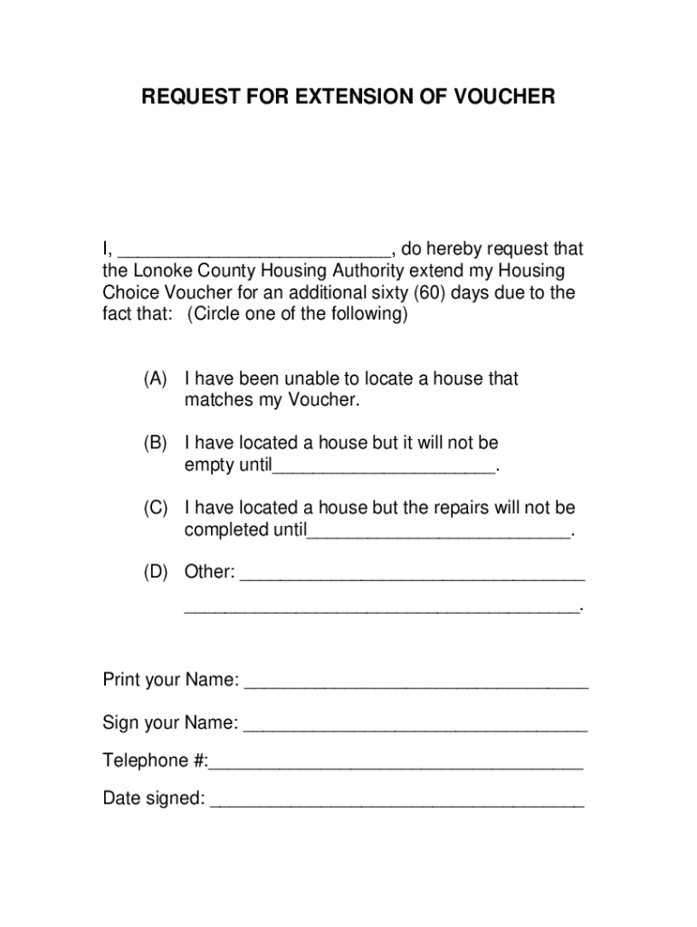 Fillable Online Fillable HOUSING CHOICE VOUCHER EXTENSION REQUEST FORM
