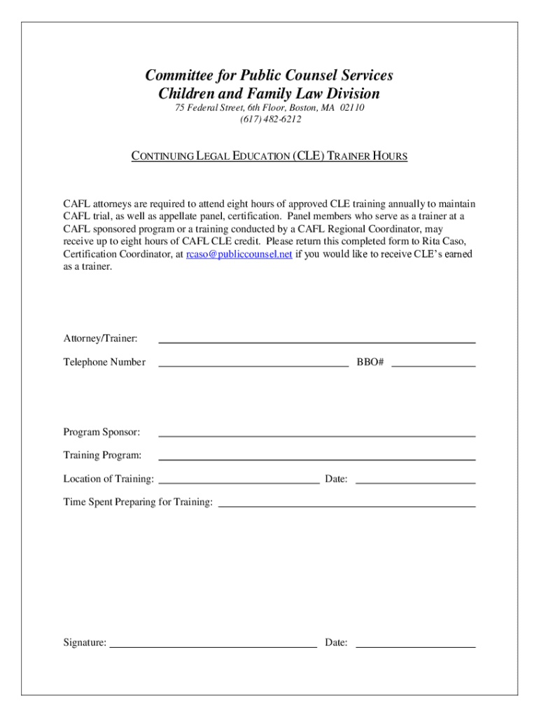 Fillable Online CLE Trainer Hours Form Fax Email Print pdfFiller