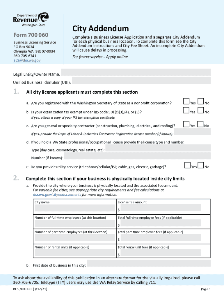 Fillable Online dor wa dor.wa.govsitesdefaultCity Addendum Washington