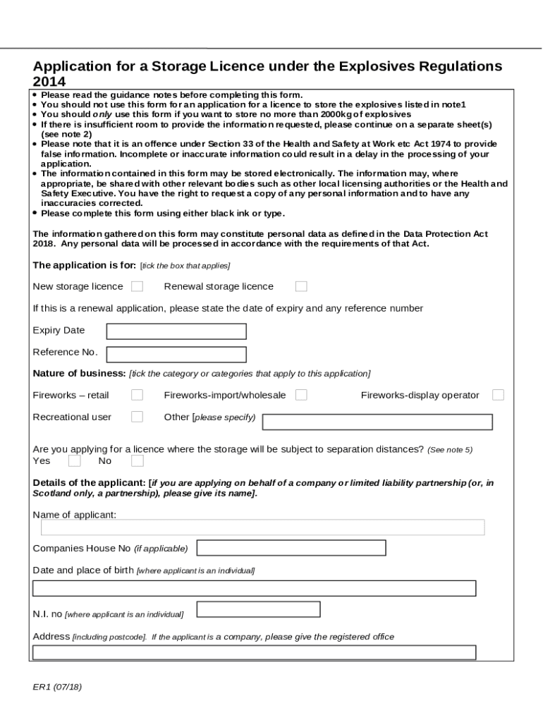 Application for a licence to store explosives or fireworks Doc Template