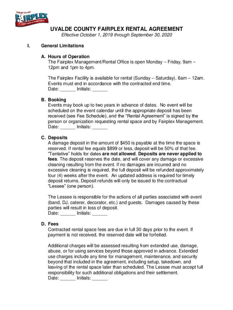 Fillable Online UVALDE COUNTY FAIRPLEX RENTAL AGREEMENT Effective