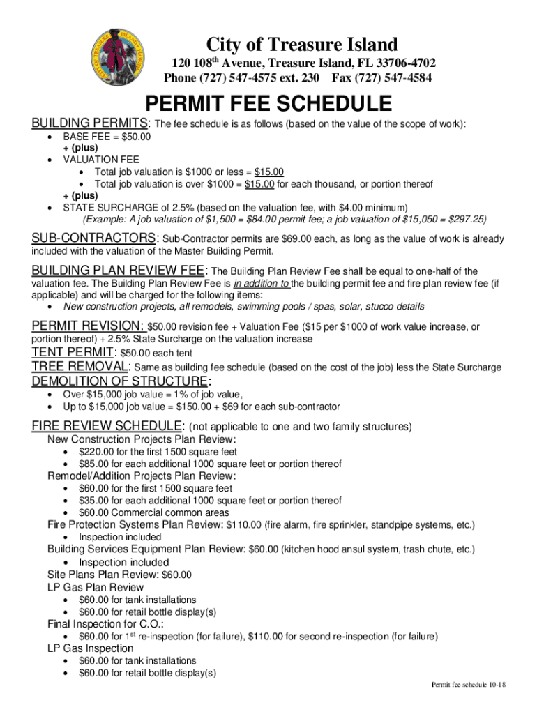 2018 Form FL Permit Fee Schedule City of Treasure Island Fill Online