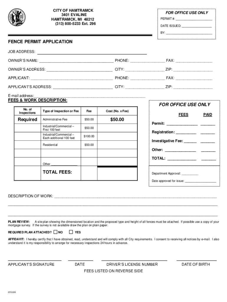 Fillable Online Hamtramck City Hall, 3401 Evaline St, Hamtramck, MI