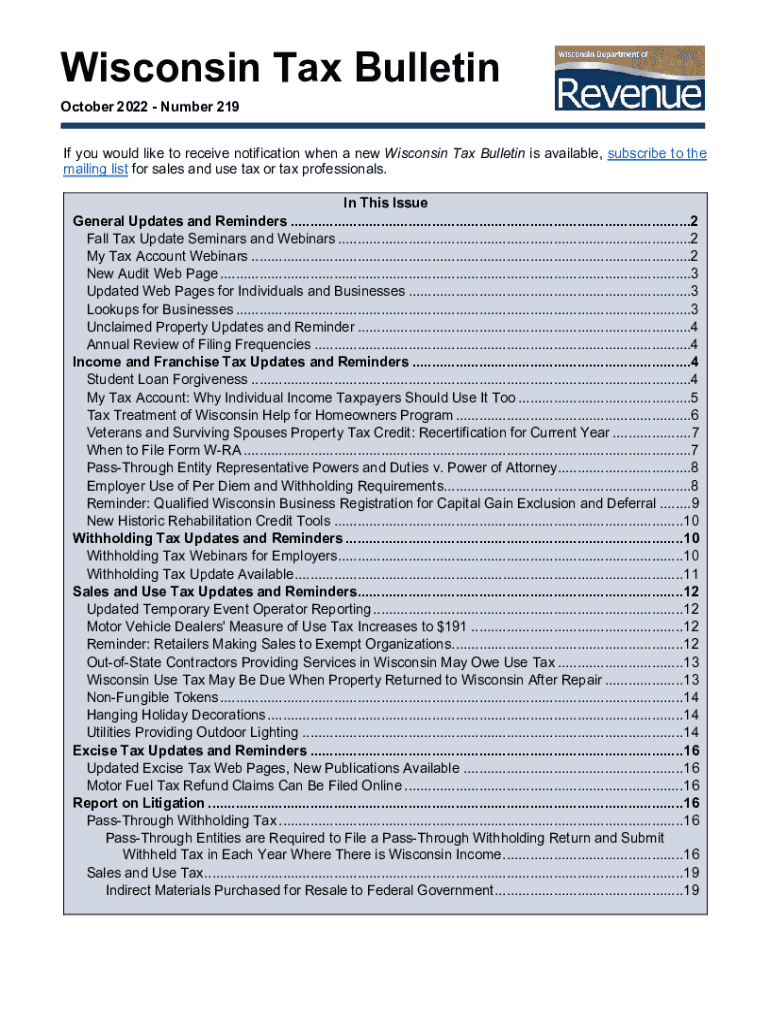 Fillable Online DOR Wisconsin Tax Bulletins (WTBs)Wisconsin Tax