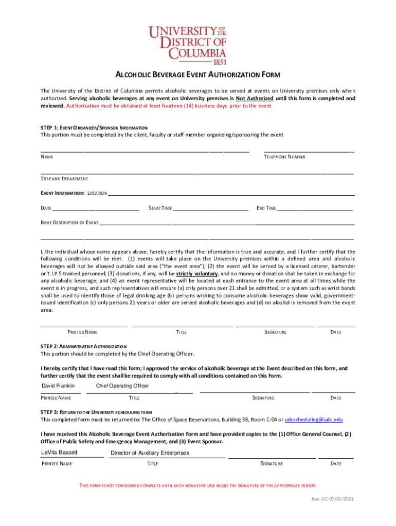 Fillable Online alcoholic beverage event authorization form Fax Email