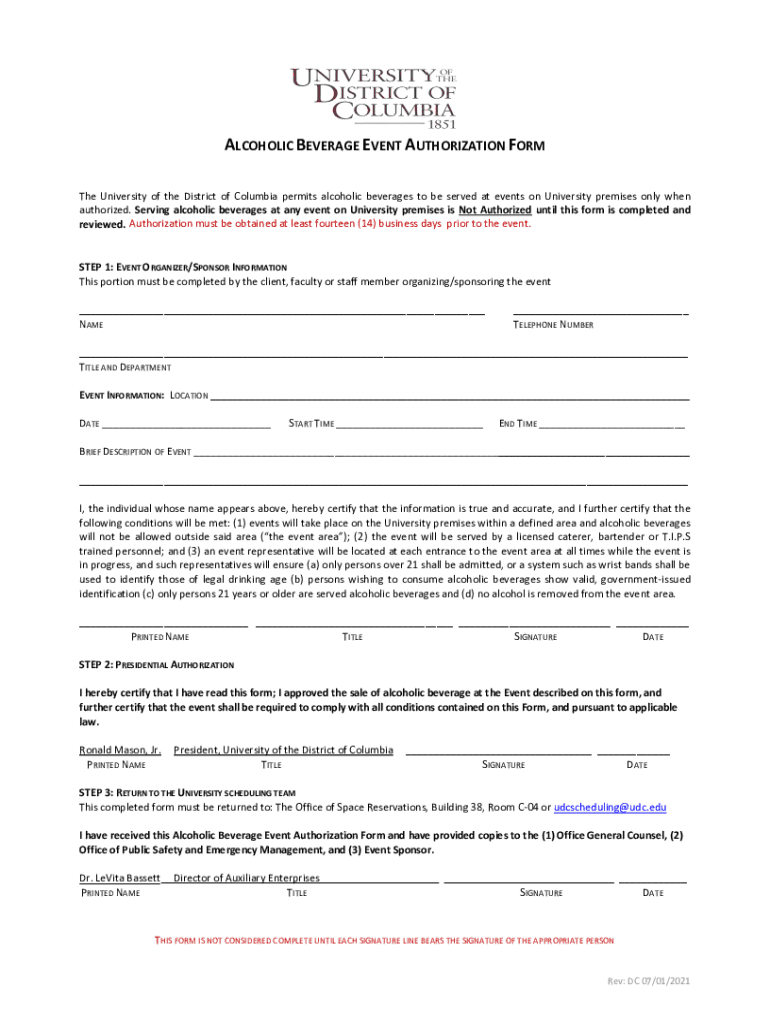Fillable Online Event AuthorizationAlcoholic Beverage Control