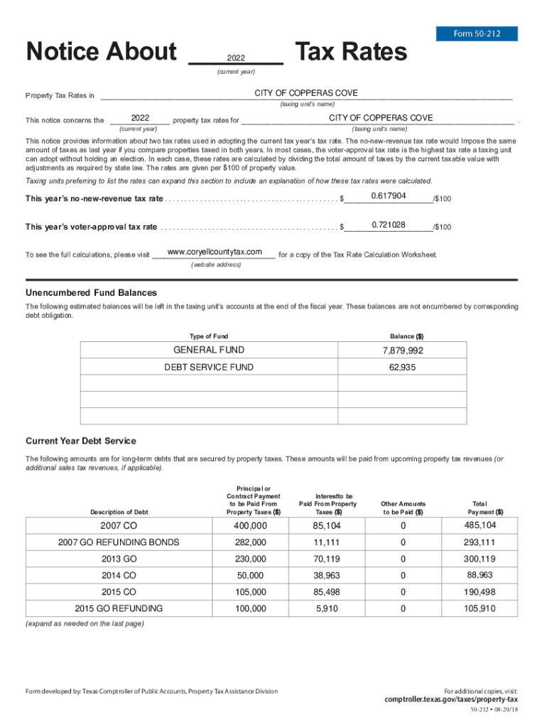 Fillable Online County Property Tax Rates and Reappraisal