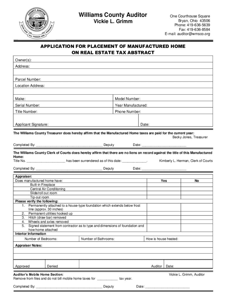 Fillable Online Williams County Auditor's Office Bryan, OH (Address