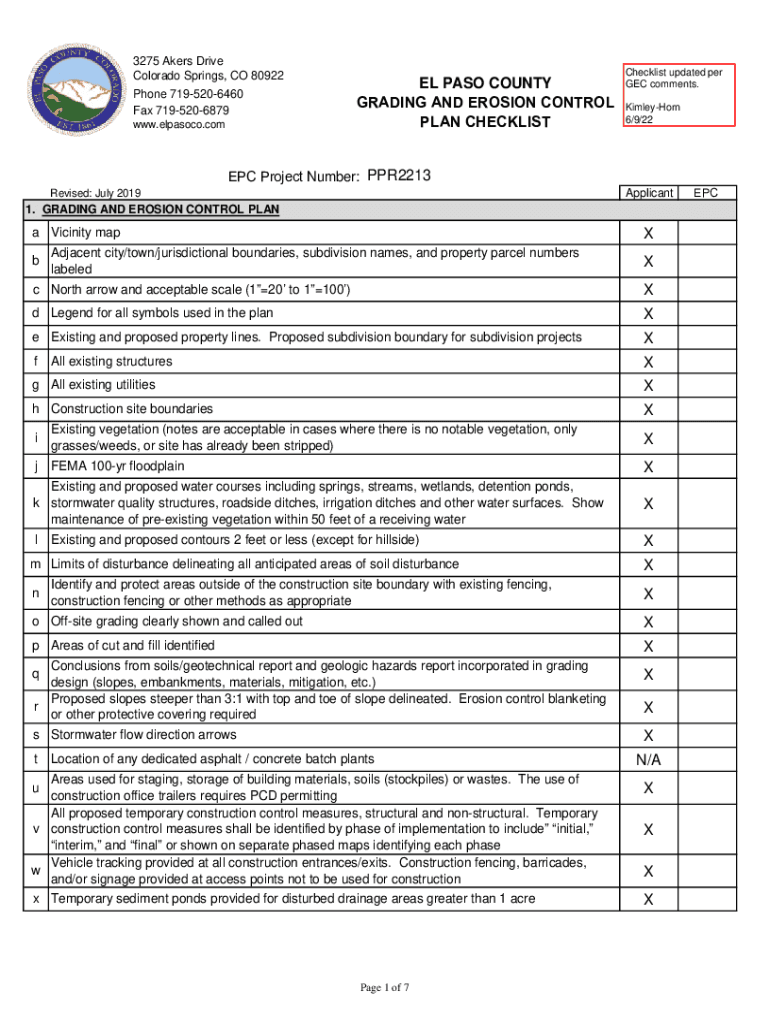 Fillable Online el paso county grading and erosion control plan checklist NET Fax Email Print