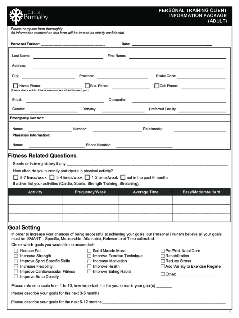 Fillable Online 14 Essential Personal Trainer Forms14 Essential Personal Trainer Forms14
