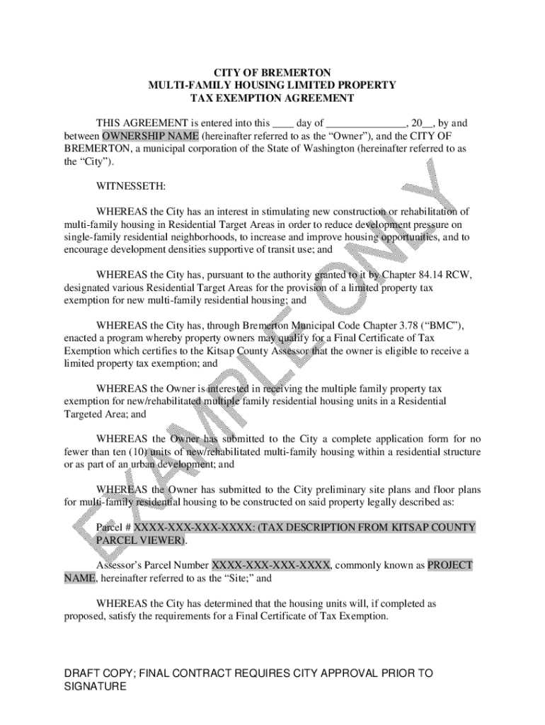 Fillable Online MultiFamily Housing Limited Property Tax Exemption