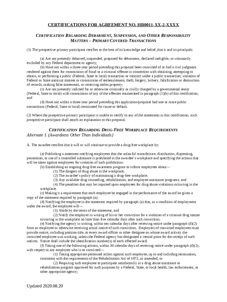 CERTIFICATION REGARDING DEBARMENT, SUSPENSION AND OTHERCERTIFICATION