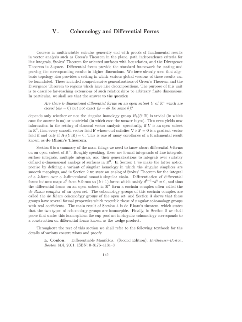 Fillable Online math ucr V. Cohomology and Differential Forms UCR