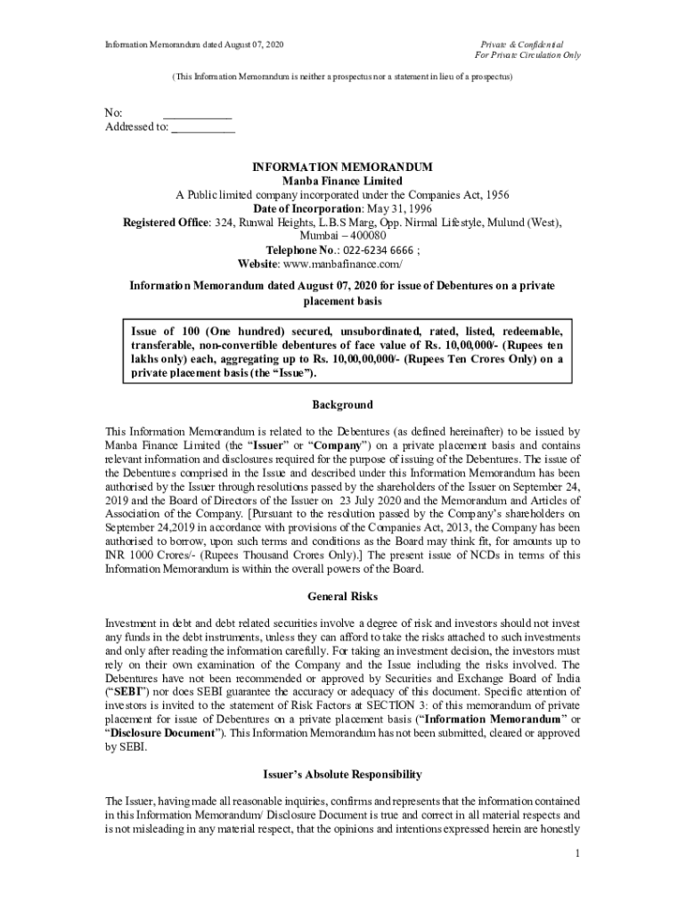 Fillable Online Confidential Information Memorandum (CIM) Detailed