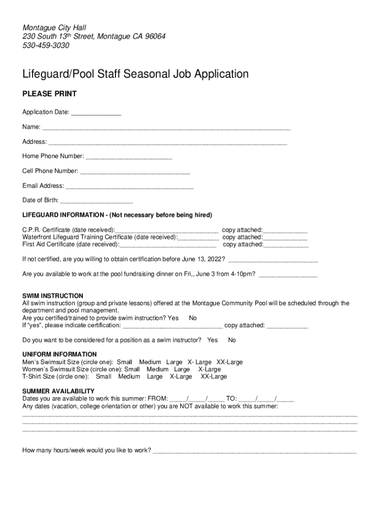 Fillable Online Montague City Hall, Montague, CA 230 S 13th St