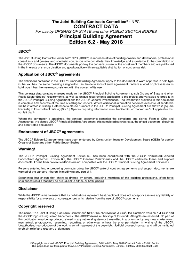 Fillable Online JBCC contract data Copyright reserved JBCCPrincipal