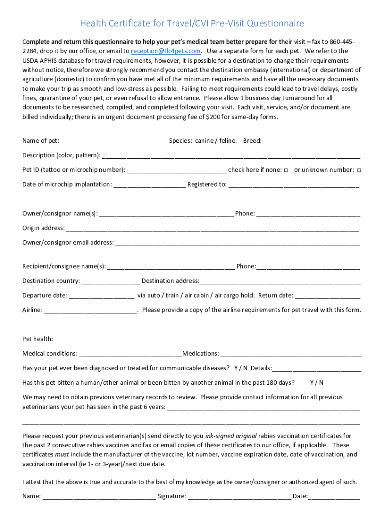 Fillable Online Health Certificate Requirements Department of