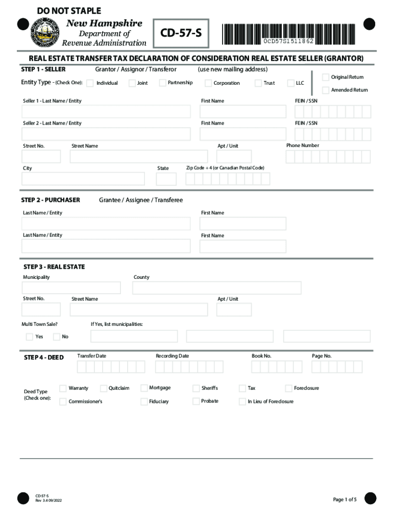 FORM NEW HAMPSHIRE DEPARTMENT OF REVENUE ADMINISTRATION CD57S REAL