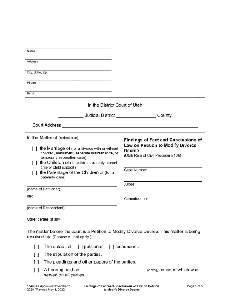 Fillable Online Findings of Fact and Conclusions of Law on Petition to