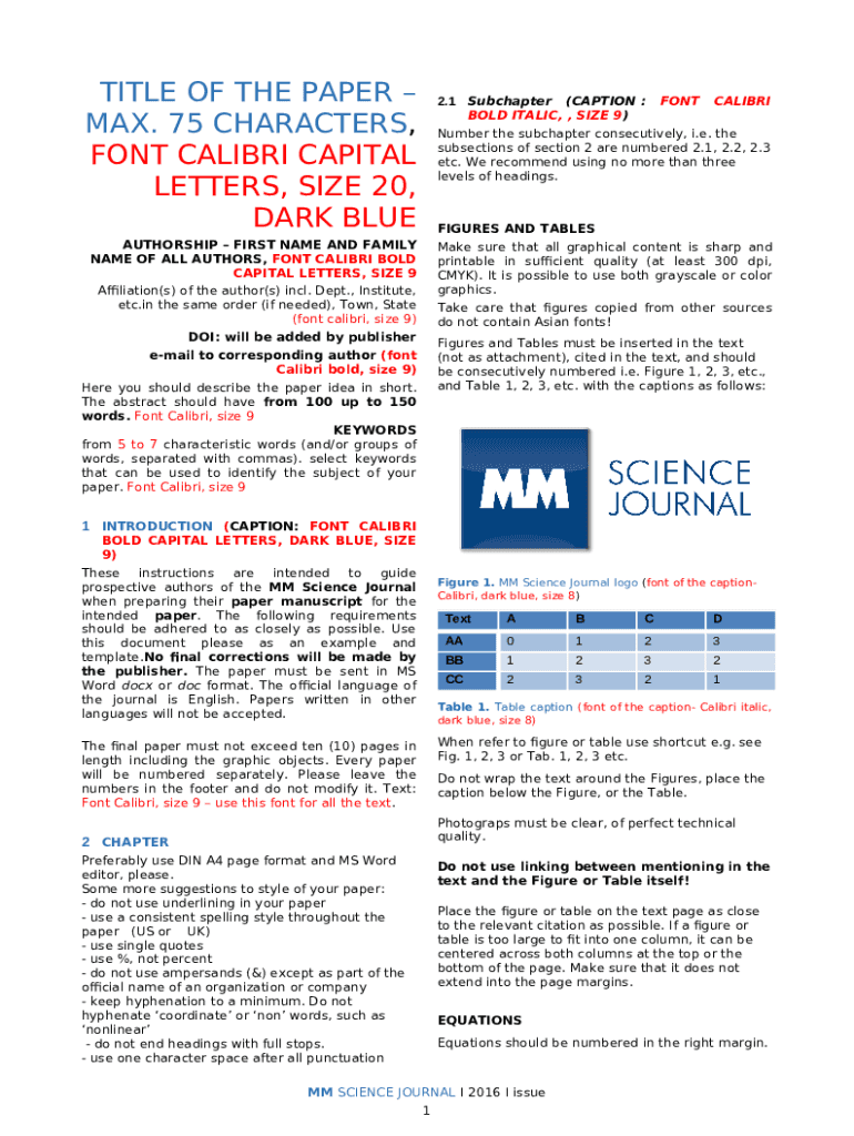 Preparing and submitting your Paper Manuscript MM Science Doc