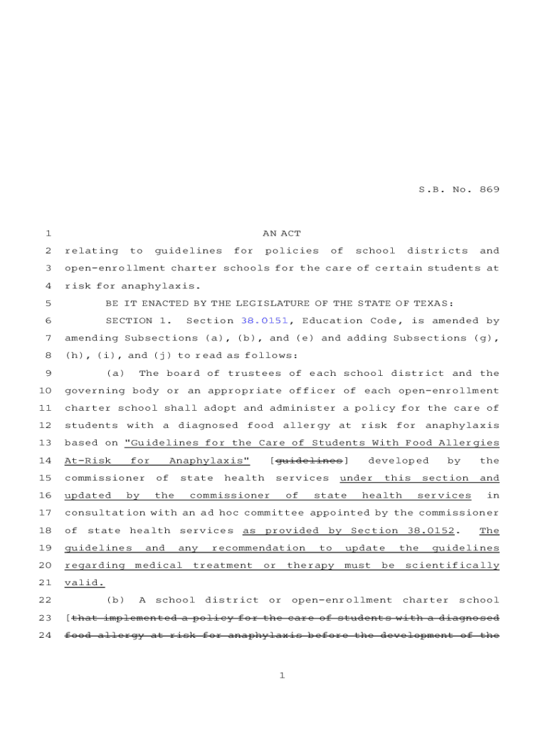 Fillable Online ftp legis state tx 86(R) SB 869 Enrolled version