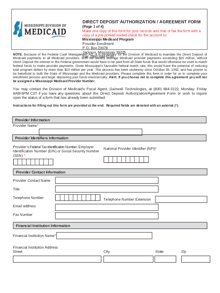 DEPOSIT AUTHORIZATION / AGREEMENT (Page 1