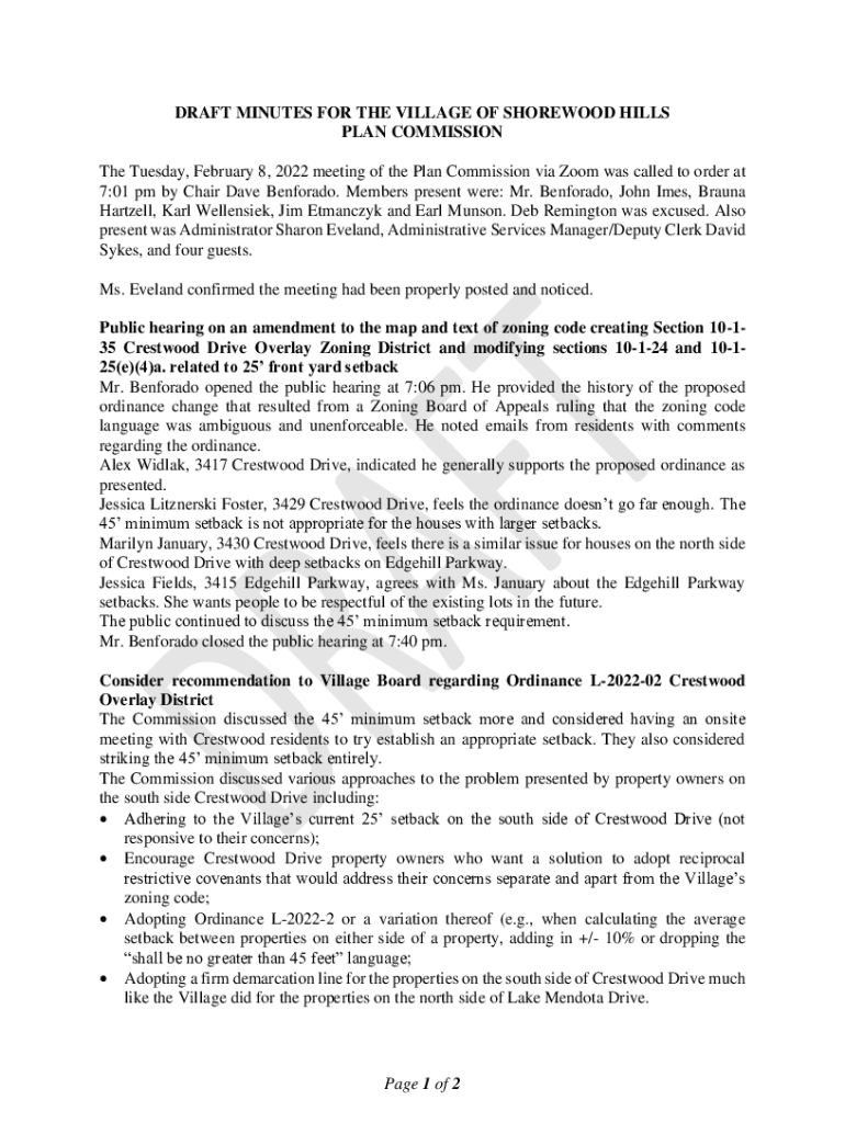Fillable Online Plan Commission Village of Shorewood Hills Fax Email