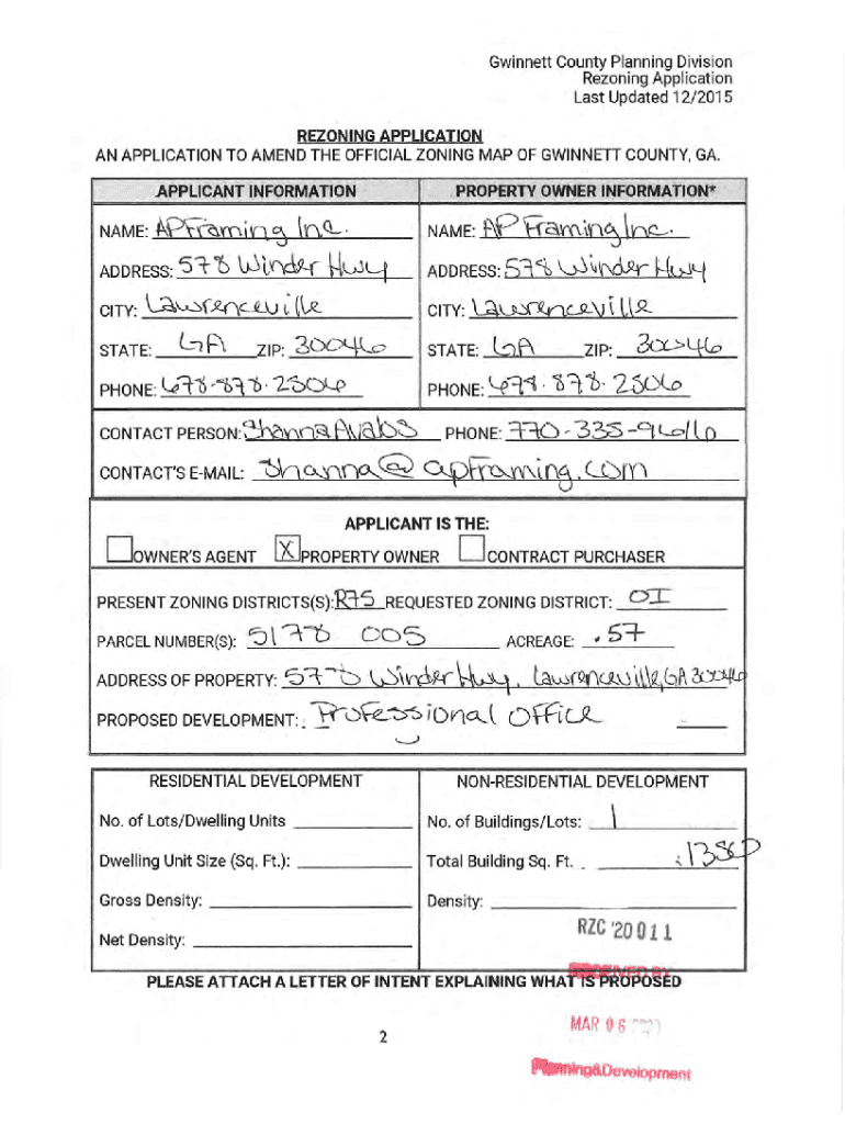 Fillable Online Rezoning Application County Fax Email Print