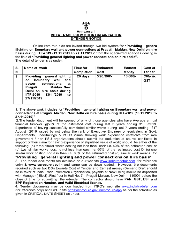 Fillable Online Street Lighting Tenders Tenders for Street Lighting