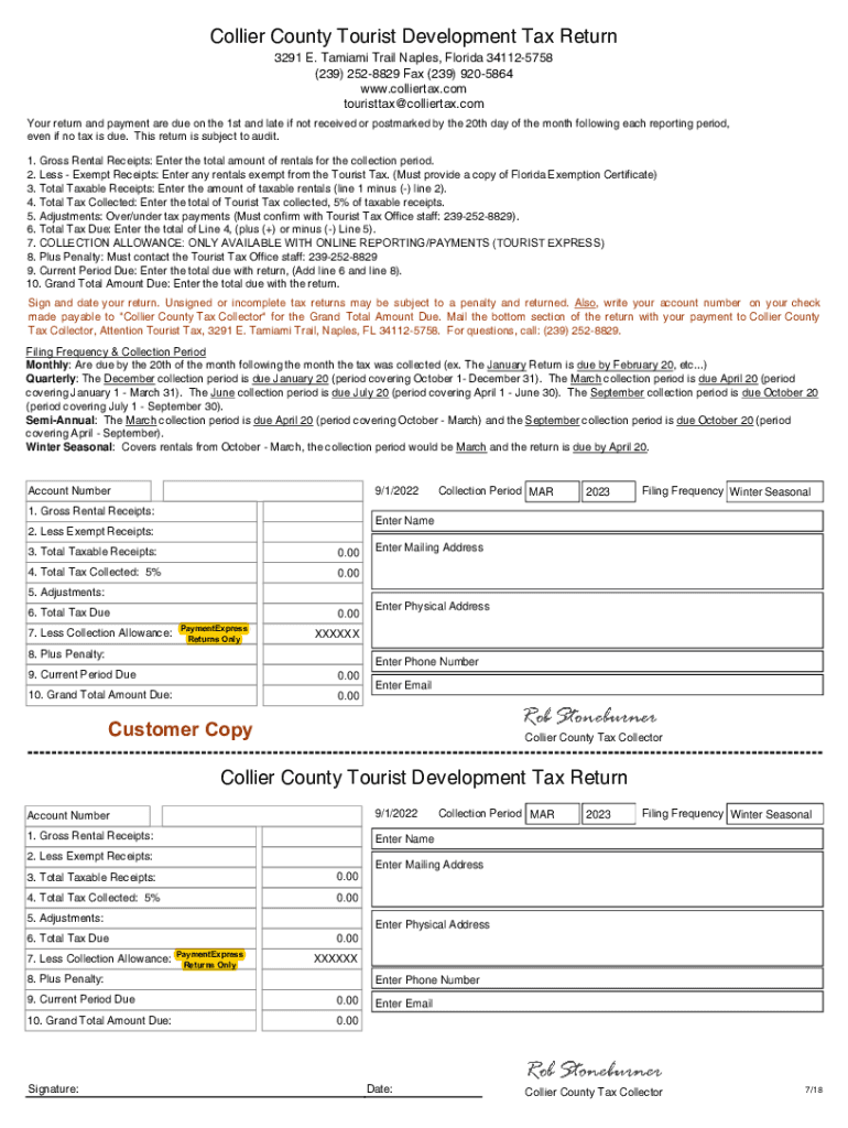 20222024 Form FL Tourist Development Tax Return Collier County Fill