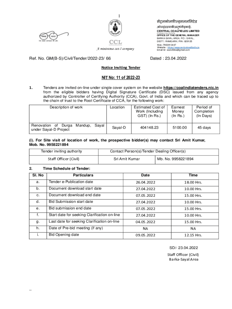 Fillable Online Central Coalfields Limited Fax Email Print pdfFiller