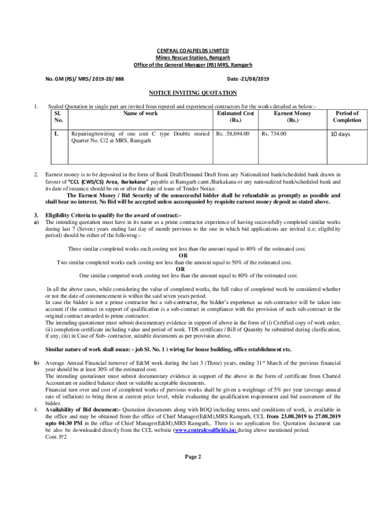 Fillable Online CENTRAL COALFIELDS LIMITED Mines Rescue Station