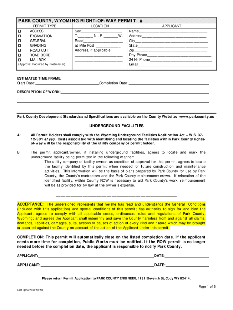 Fillable Online Park County Wyoming Park County WyomingWyoming State